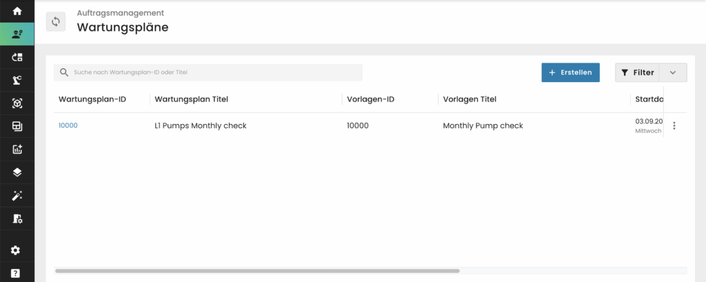 Auftragsmanagement innerhalb von Wartungsplänen