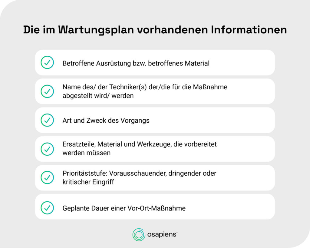 Informationen in einem Wartungsplan