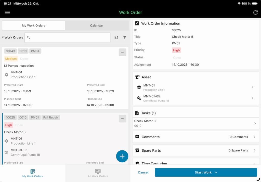 Instandhaltungssoftware osapiens: Work Orders