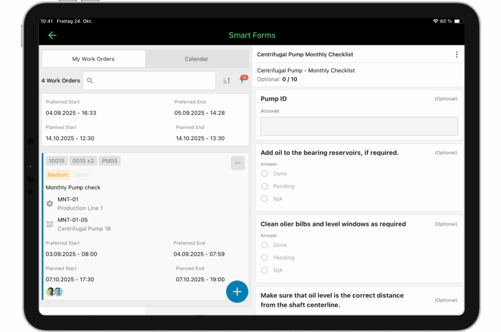 Smart Forms im osapiens HUB for Maintenance