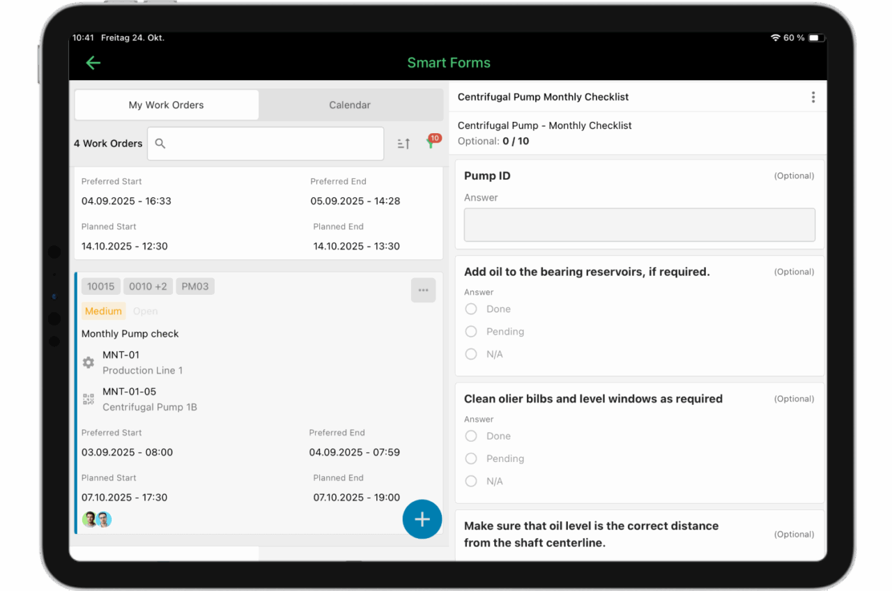 Smart Forms für digitale Wartungschecklisten im osapiens HUB for Maintenance mit Conditional Logic