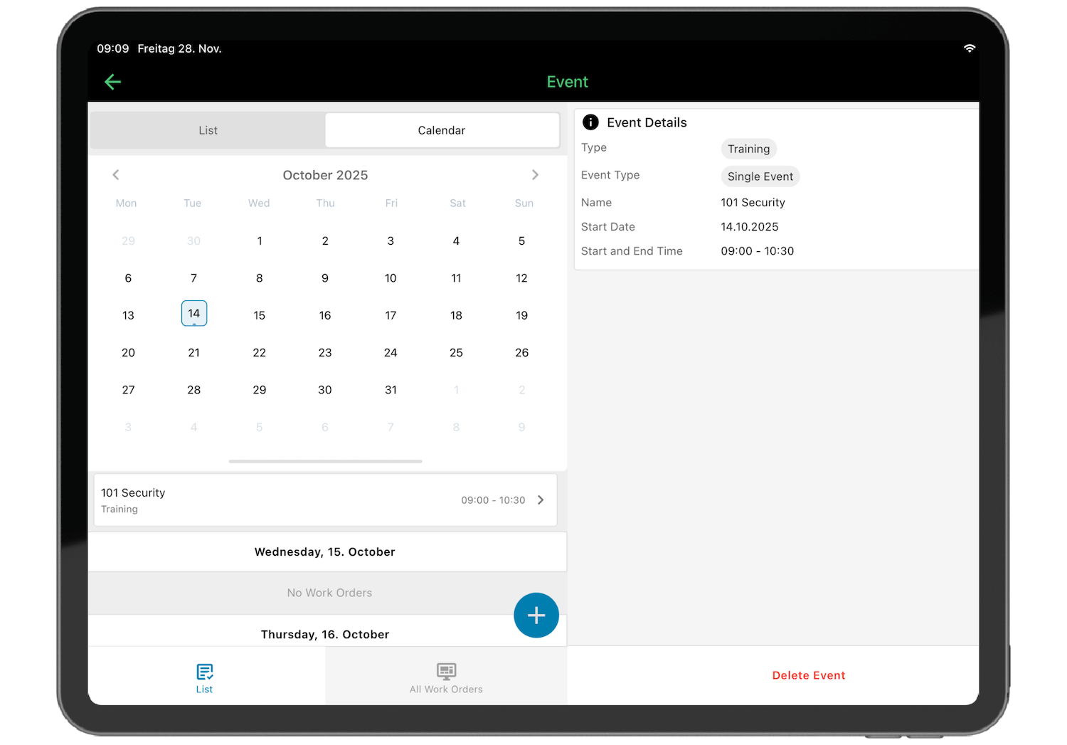 Mobile Access for Technicians – Calendar overview