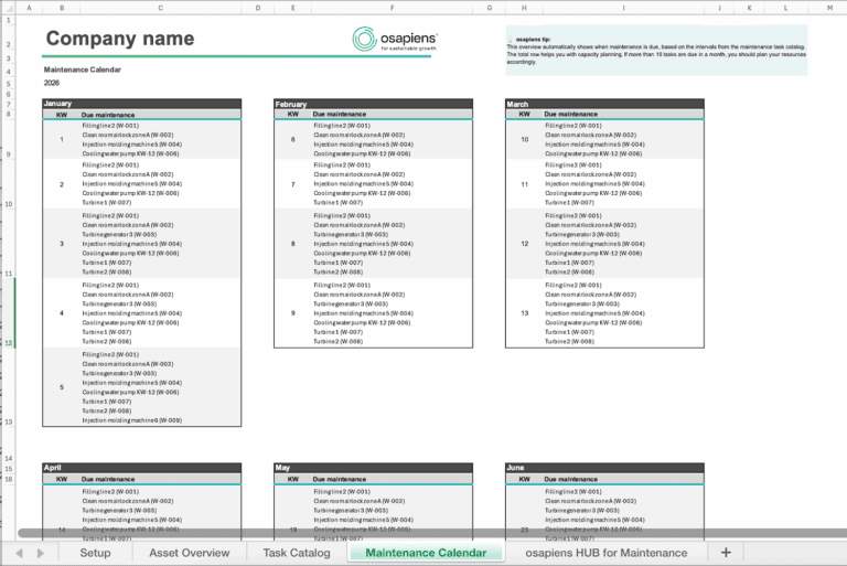 Free Maintenance Schedule Template | osapiens