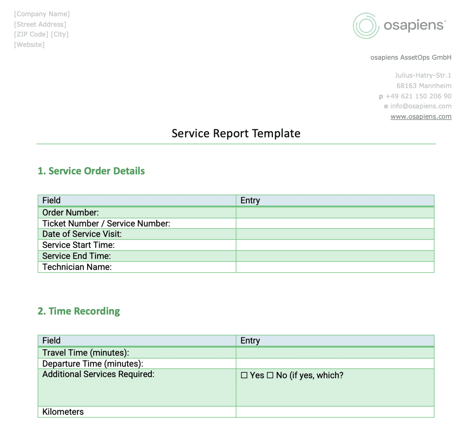 Service Report Word Template | osapiens Field Service
