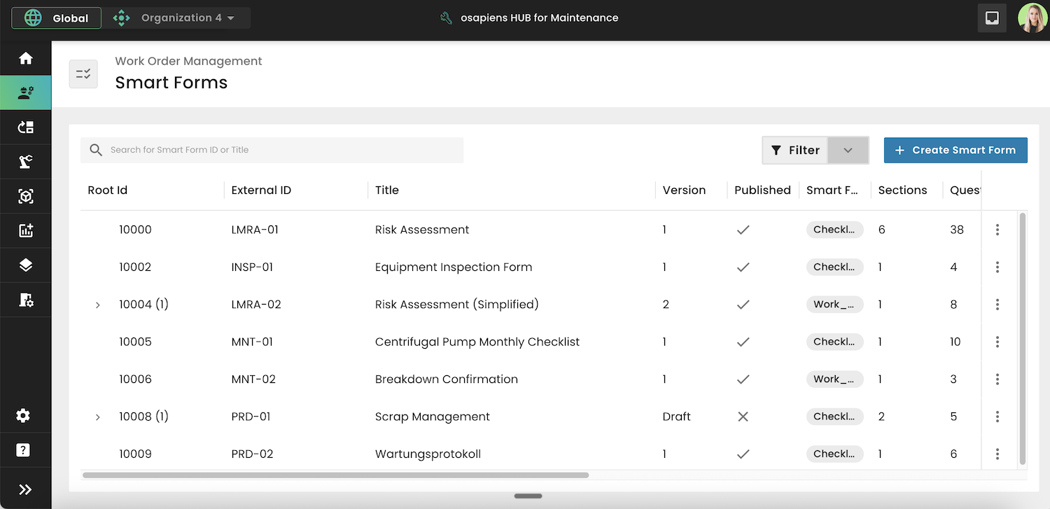 Smart Forms osapiens HUB for Maintenance