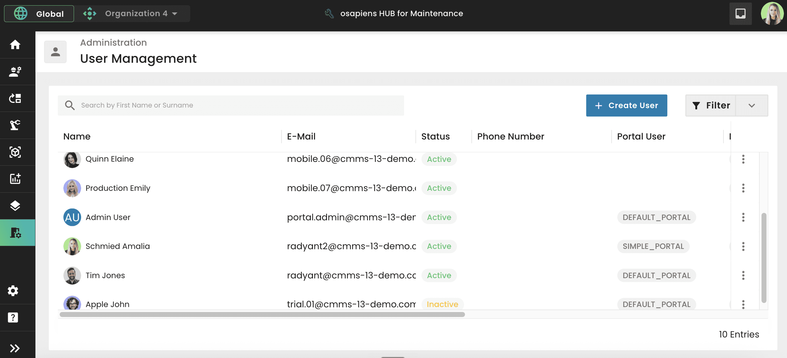 osapiens HUB for Maintenance: User Management