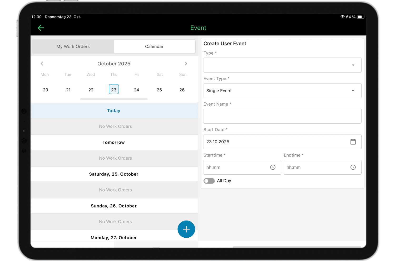 Work order creation in osapiens HUB for Maintenance